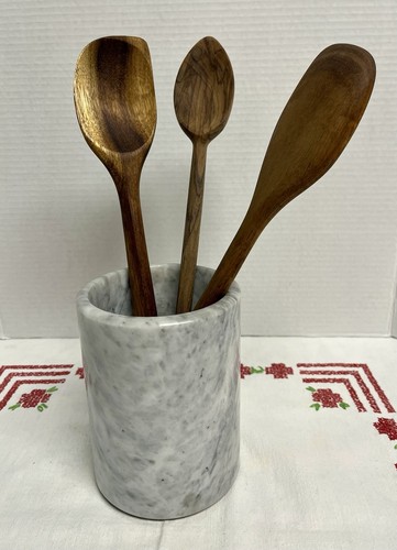 Vintage Black Marble Utensil Holder Kitchen Crock