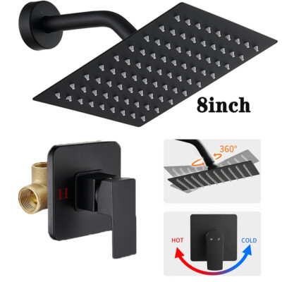  8'' Rainfall Shower Head Combo System with Mixer Valve Kit Shower Faucet Black