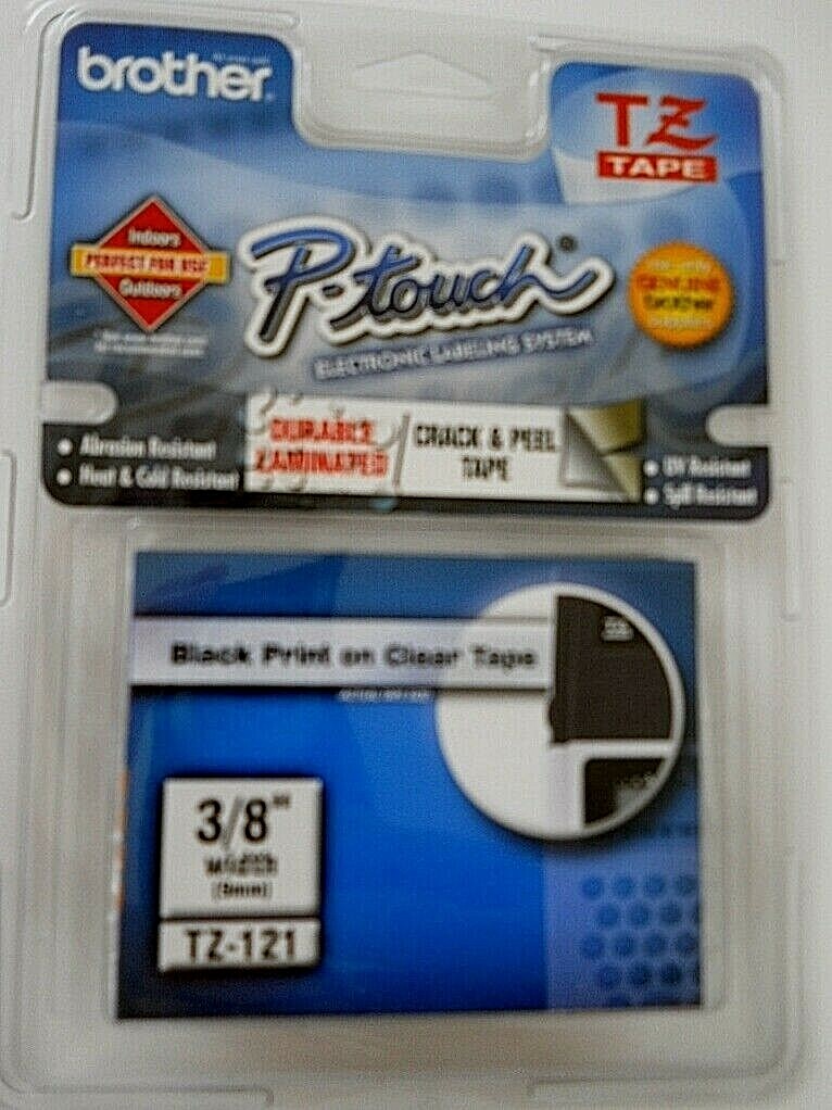 Brother TZ121 label tape, Ptouch, Black Print on Clear Tape 3/8