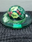 Fenton Emerald Green Christmas Holly Ladies Glass Hat Hand Painted S. Waters VTG