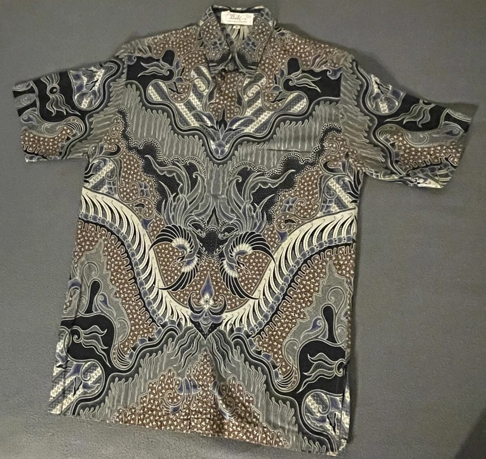 Vintage Bali Hand Made In Indonesia Men’s Button Down Short Sleeve Shirt Size 16 - Image 3 of 4