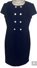 Danny & Nicole Double Breasted Dress S Navy Blue Button Detail Knee Length