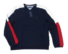 Tommy Hilfiger Men's Navy Logo Graphic Crew-Neck Fleece Pullover Sweatshirt
