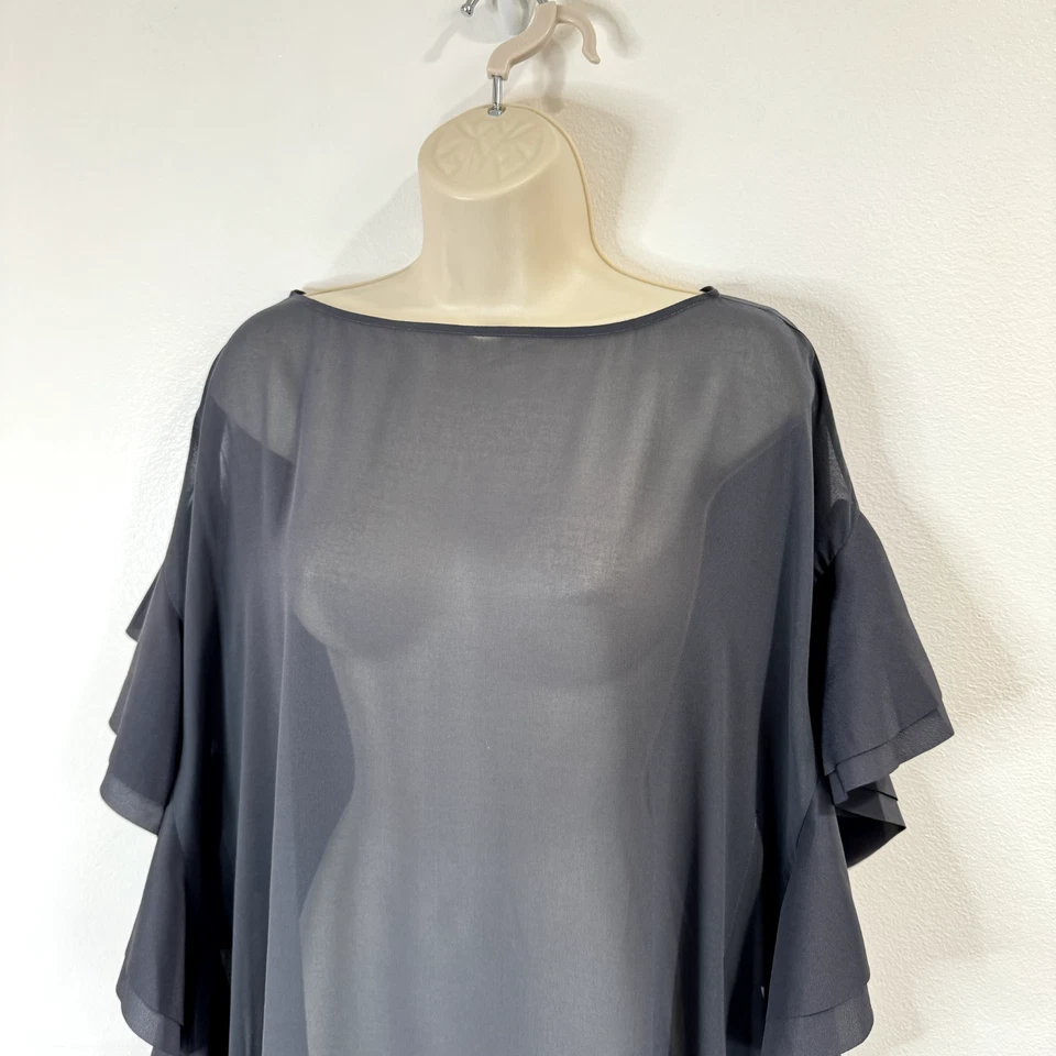 NUEVO CON ETIQUETAS Camisa Ted Baker Cubierta de Natación Talla S Gris Gasa Volantes Transparentes Volantes Foto 3 de 4