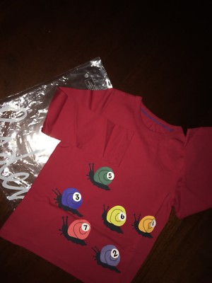 NWT 2/3 Mini Boden L/S Red Tee Racing Snails Applique LAST One