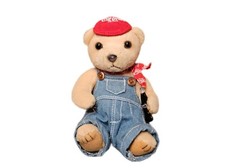 Coca Cola Teddy Pl&uuml;schtier Stofftier mit Latzhose 13cm Sammlerst&uuml;ck