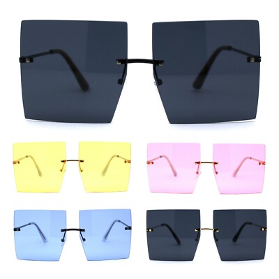 Womens Unique Rimless Squared Rectangular Funky Fashion Sunglasses