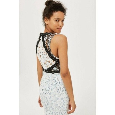 TOPSHOP Dress White Floral Lace Embroidered Sheath Blue White Black Sz 8  NWT | eBay