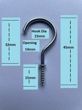 CUP HOOKS Screw In Zinc Plated or White Pvc 45mm or 14mm For Kitchen Mug Hanger