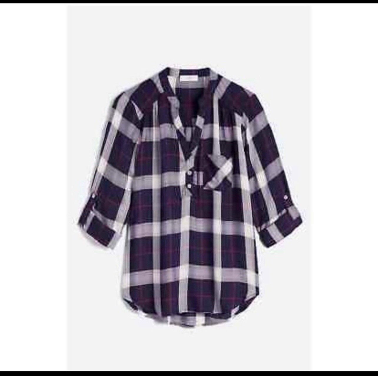 NSR Bellicci Women’s L Multicolor Plaid Long Sleeve 1/4-Button Front Tunic