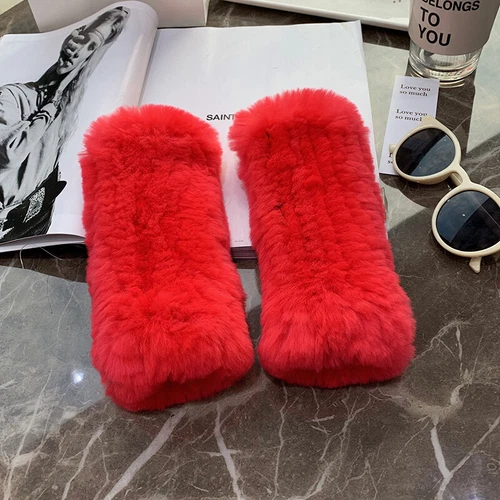 Womens Winter Real Rabbit Fur Gloves Knitted Stretch Fingerless Mitten Gloves - Picture 84 of 102