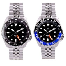 42mm Tandorio Black Dial NH34A GMT Automatic Mens Watch Black BLue Ceramic Bezel