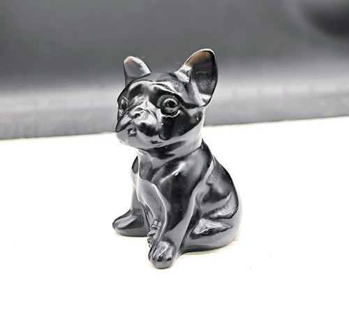 71g Cute Natural Obsidian Hand Carved French Bulldog Crystal Quartz Decoration - Picture 2 of 13