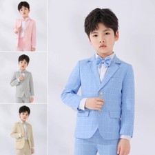Kid Boy Check Blazer Jacket Suit Coat Formal Two Button Plaid Wedding Party