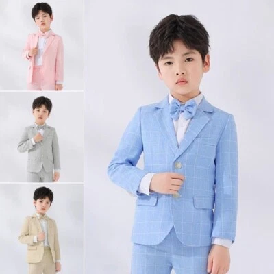 Kinder Junge Kariert Jacke Blazer Anzugjacke Formelle Zwei Knopf Hochzeit Party - Bild 1 von 4