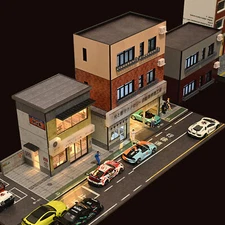 1/64 Diorama Car Garage Model LED Lighting City Street View Scene Display Model