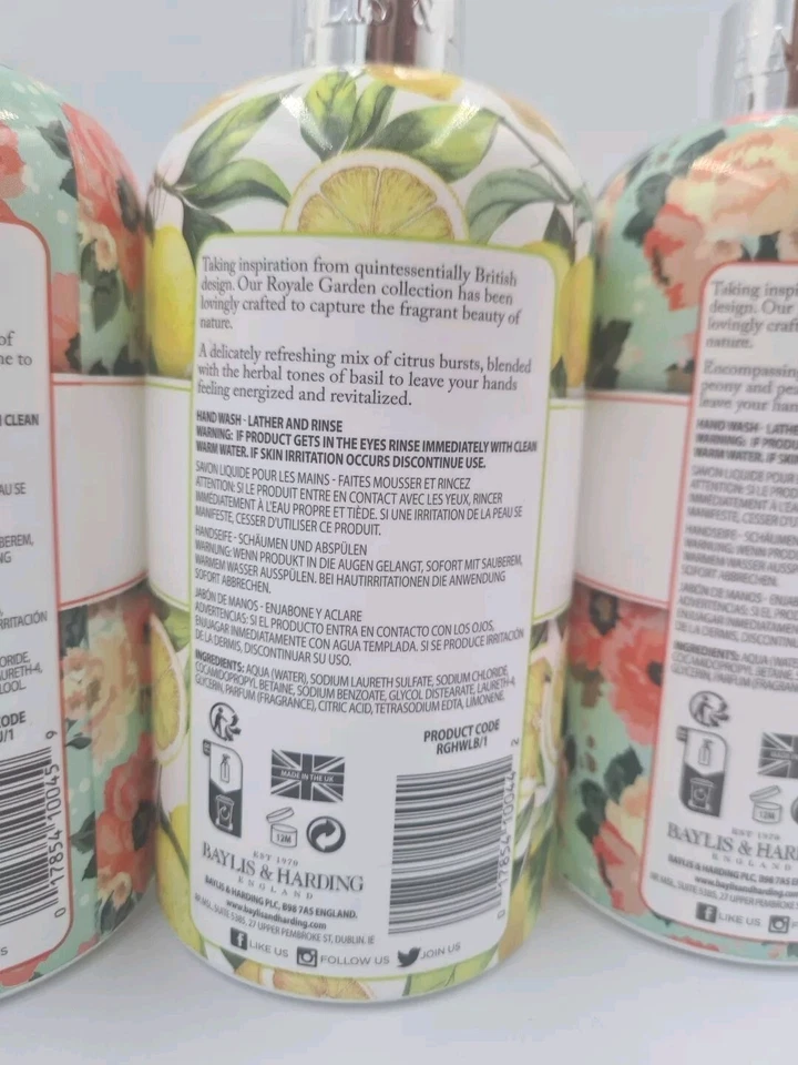 Baylis & Harding Royale Garden Hand Wash Set Peach Peony & Jasmine Lemon & Basil - Image 4 of 4