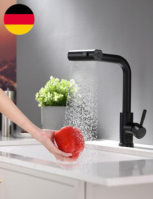 Schwarz Küchenarmatur Ausziehbar Wasserhahn Küche 360° Schwenkbar Mischbatterien
