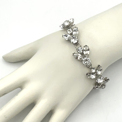 KRAMER OF NY vintage bracelet - brilliant & clear rhinestone floral panel safety