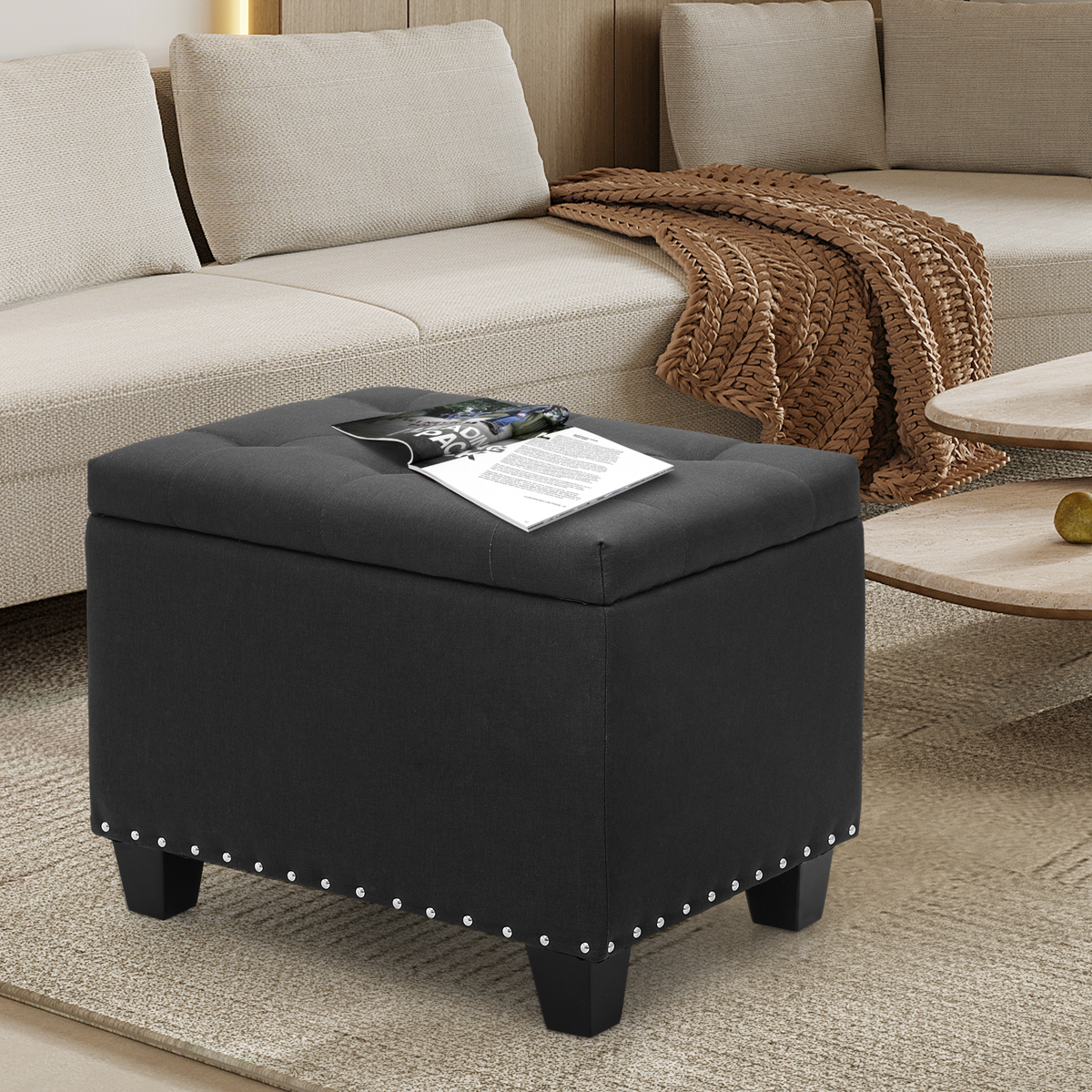 Microfiber Storage Ottoman Seat Entryway Shoe Bench Tufted Poufs
