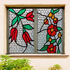3D Red Flower Pattern ZHUA548 Window Film Print Sticker Cling Stained Glass UV