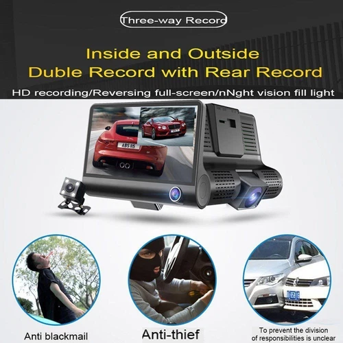 4'' Autokamera Auto KFZ DVR 3Lens Recorder 1080P Dashcam G-sensor Nachtsicht - Bild 7 von 15
