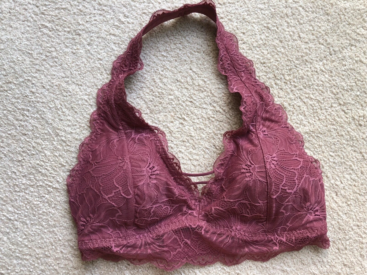 Gilly Hicks Hollister Lace Halter Pink Bralette Padded Bra With Pads Medium  New