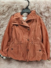NWT Burberry Girl's Checkered Hooded Rain Jacket Parka Cooper Pink Sz 7Y Lightwe