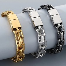 Men's 11MM Stainless Steel Link Chain Bracelet with Magnetic Clasp 3 Colors