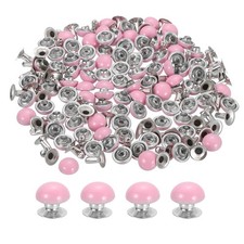 100Set Leather Rivets Studs, 7mm/0.3" Purse Handbag Feet, Pink