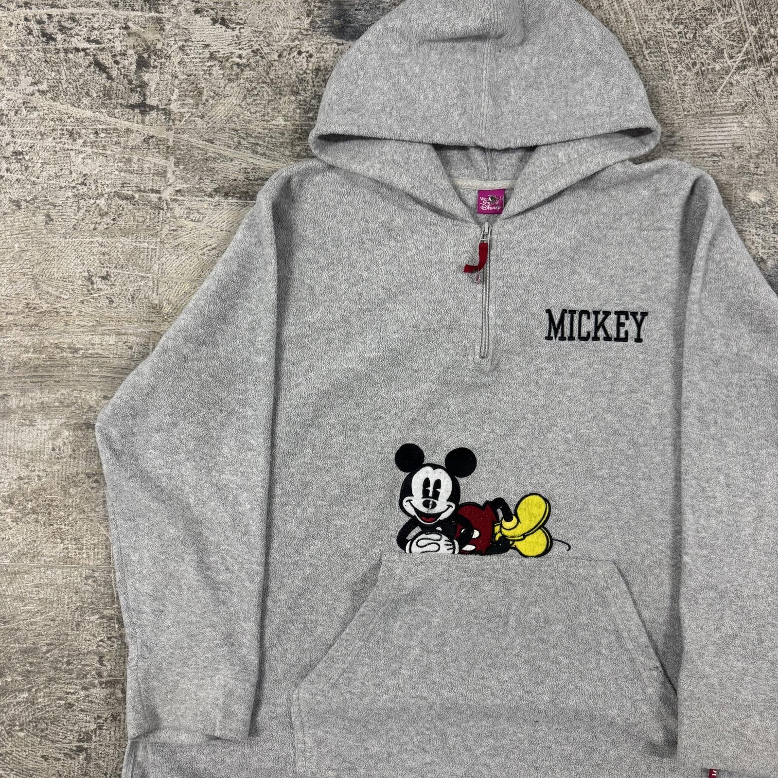 Vintage 90s Disney Mickey Mouse Gray Fleece Quarter Zip Hoodie Size XXL