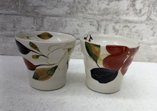 Japanese Yunomi Tea Cups Set Of 2 Stoneware Hand Painted Floral Made In Japan