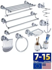 Modern Bathroom Complete Silver Polished Chrome Crystal Hardware Accessories Set