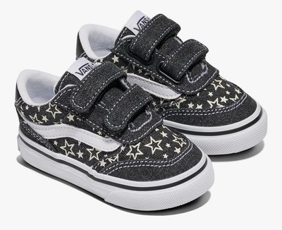 New Adorable Vans Brooklyn Ls V Toddler Girls Shoes Size 8 T Gray Stars