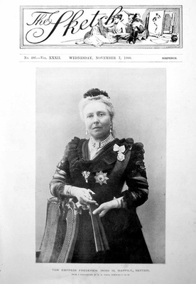 #ad Antique Old Print Empress Frederick Frontispiece With Fan Portrait Black 1900 GBP 23.00