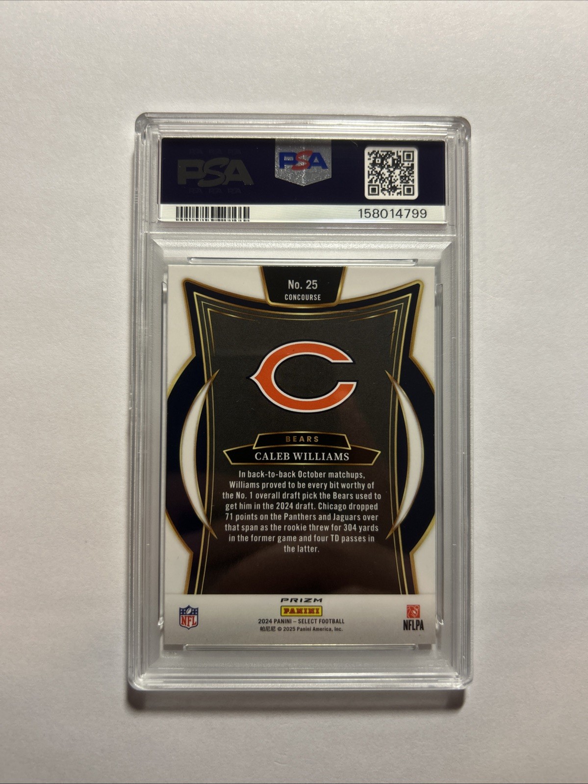 2024 Panini Select - Concourse Caleb Williams Green & Yellow Shock Prizm PSA 10 view 2