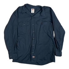 Dickies Work Shirt Mens Large Navy Blue Long Sleeve Button Front Uniform