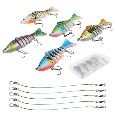 5x Fishing Lures & Swivel Rope With Box Multi Jointed Slow Sinking Swimbait Lure