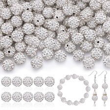 105pcs 10mm White Rhinestone Disco Ball Beads Round Sparkle Jewelry Craft
