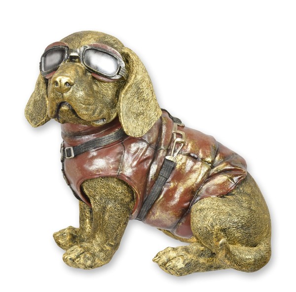 Figur Dackel Gekleidet Als Pilot Kunstharz Replikat Retro Design Dekoration-image