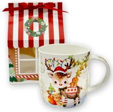 STPGOODS Holiday Deer Bone China Mug in a Gift Box Christmas Coffee Mug 12 oz