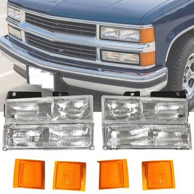 Headlights Assembly 8pcs For 94-98 Chevy Silverado Tahoe C10 C/K 1500 2500 3500