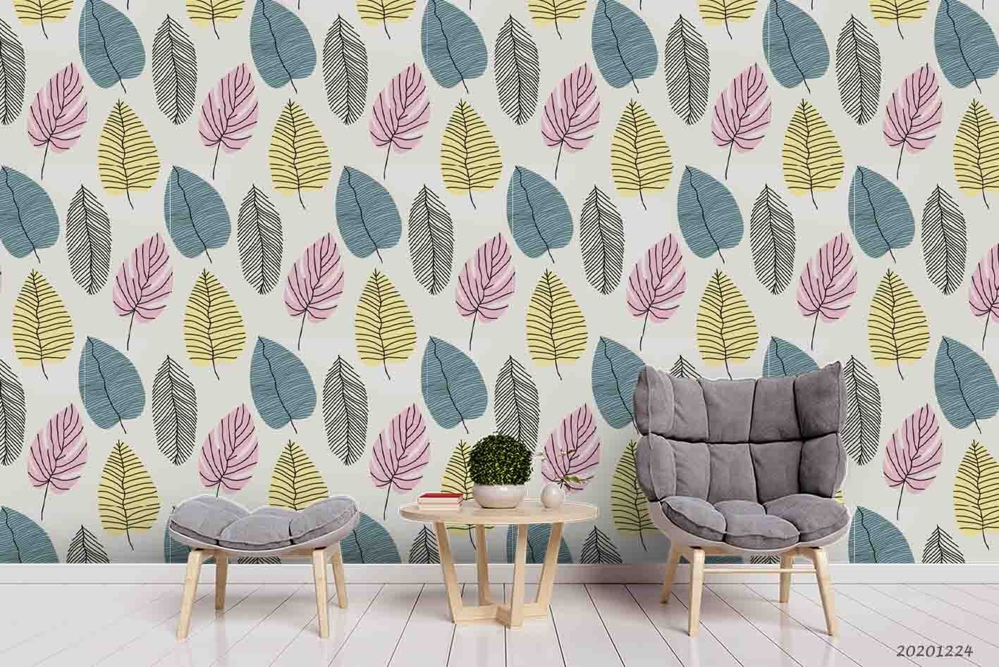 3D Hand-drawn Tropical Leaves Pattern Wall Murals Wallpaper Murals Wall Sticker