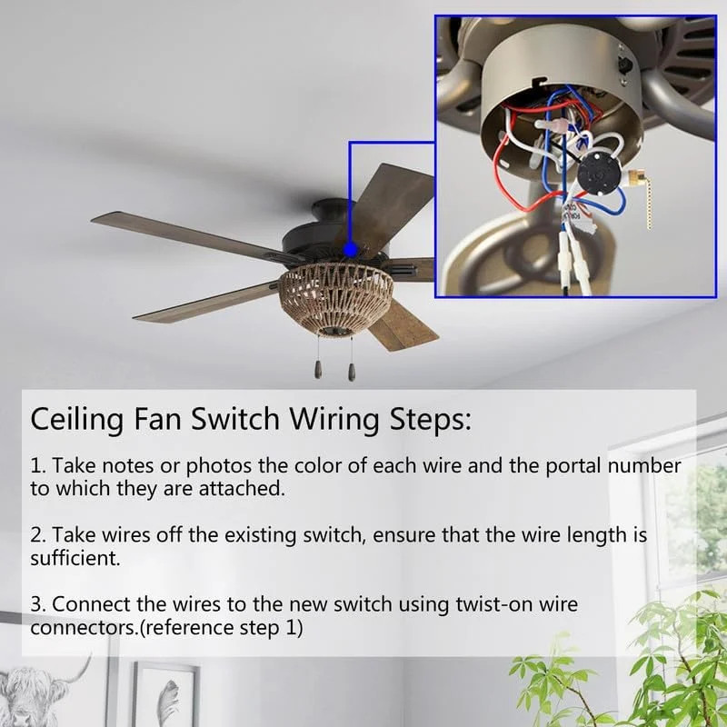 Ceiling Fan Switch ZE-208s E89885 - 3 Speed 4 Wire Fan Light