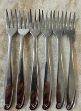 6 Cocktail/Seafood Fork Caress (Stainless) by GENSICO Japan, Curve Tip, Glossy