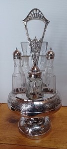 Victorian Cruet Six Bottle Silverplate Set - Meridian