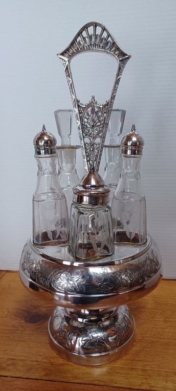 Victorian Cruet Six Bottle Silverplate Set - Meridian