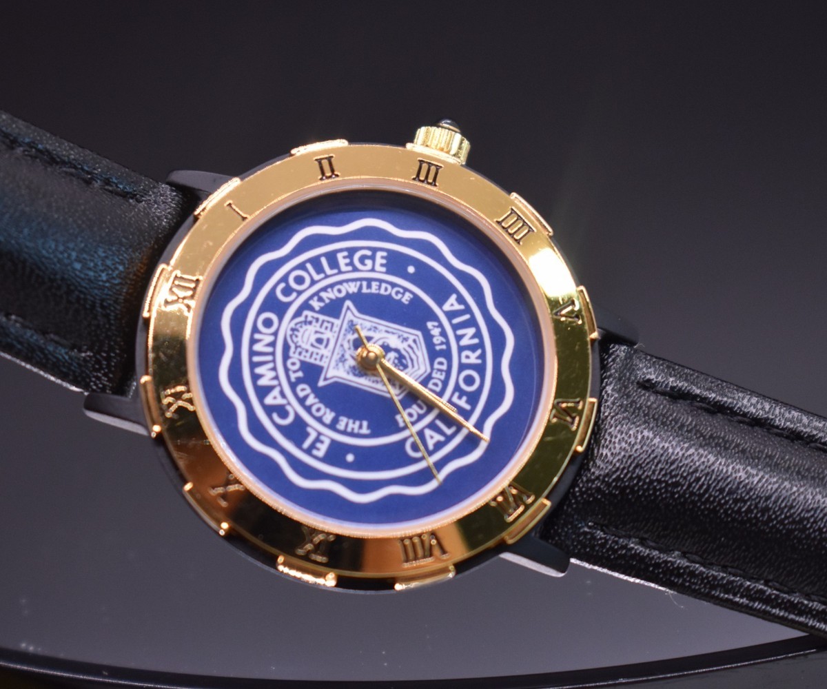 Vtg EL CAMINO COLLEGE California Watch 18k Gold Plate Leather NEW BATTERY & BAND