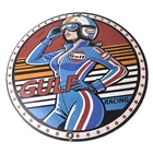 Vintage Gulf Gasoline Sign - Racing Automobile Porcelain Gas Pump Sign