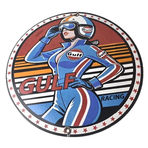 Vintage Gulf Gasoline Sign - Racing Automobile Porcelain Gas Pump Sign